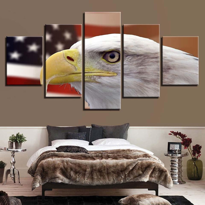 Eagle And American Flag 5 Piece HD Multi Panel Canvas Wall Art Frame
