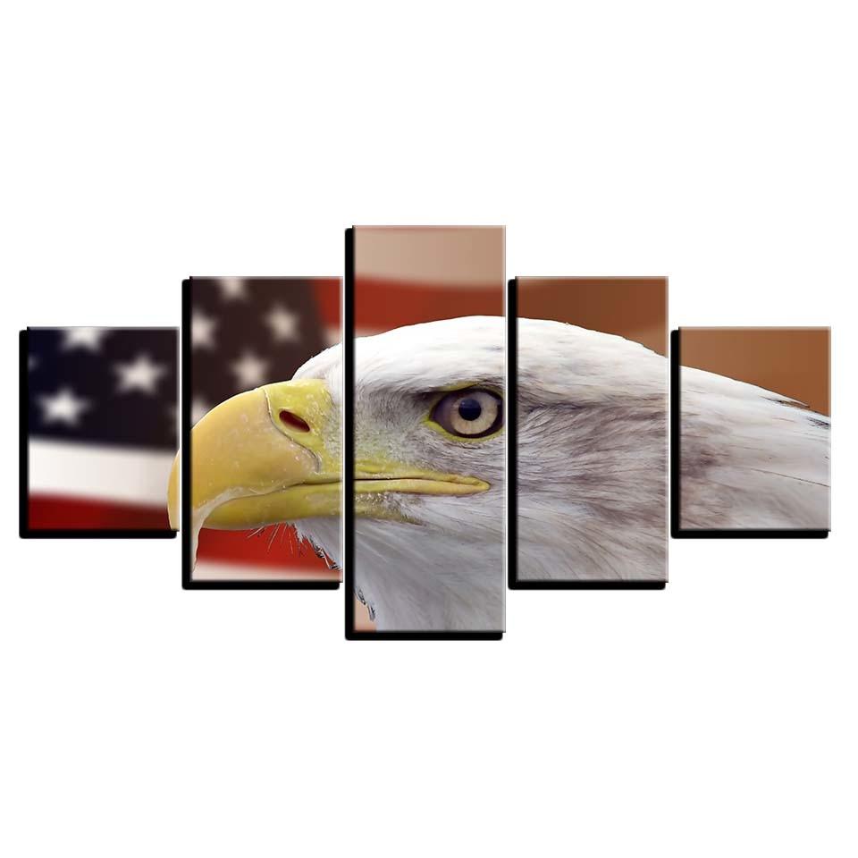Eagle And American Flag 5 Piece HD Multi Panel Canvas Wall Art Frame - Original Frame