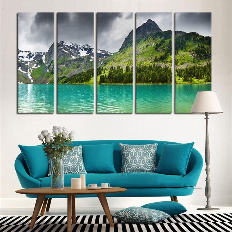 New Zealand Mountain Lake 5 Piece HD Multi Panel Canvas Wall Art Frame - Original Frame