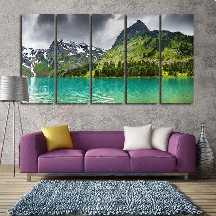 New Zealand Mountain Lake 5 Piece HD Multi Panel Canvas Wall Art Frame - Original Frame