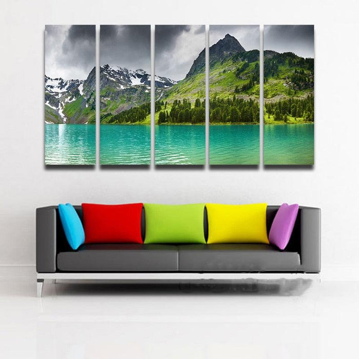 New Zealand Mountain Lake 5 Piece HD Multi Panel Canvas Wall Art Frame - Original Frame