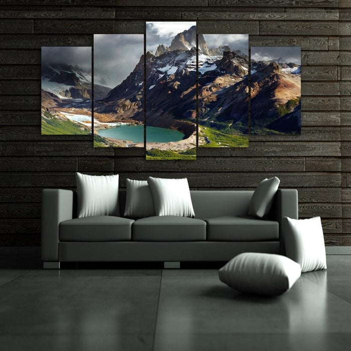 Mountain And Lake 5 Piece HD Multi Panel Canvas Wall Art Frame