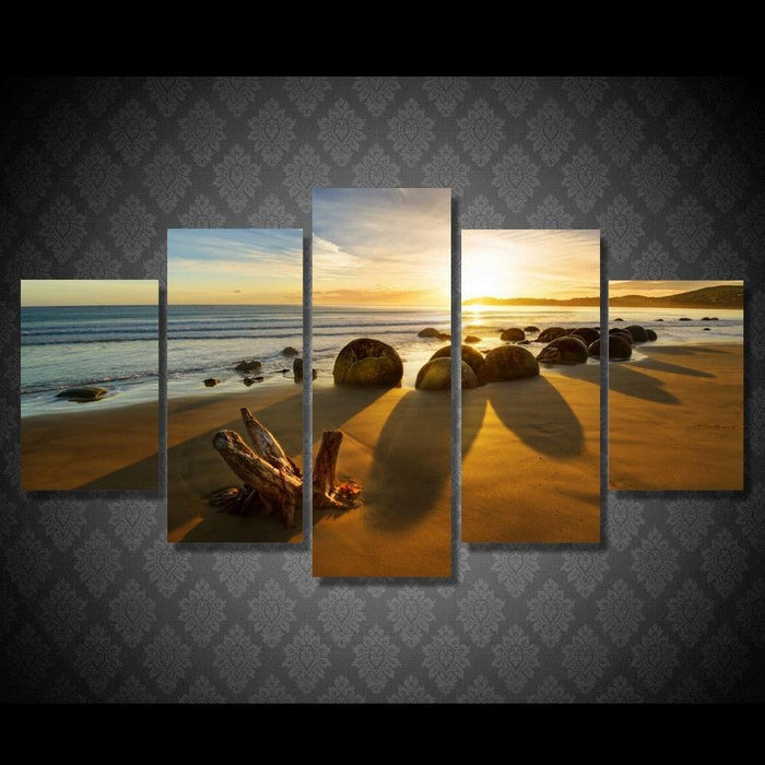 Reef Stone Sunrise Seascape 5 Piece HD Multi Panel Canvas Wall Art Frame - Original Frame