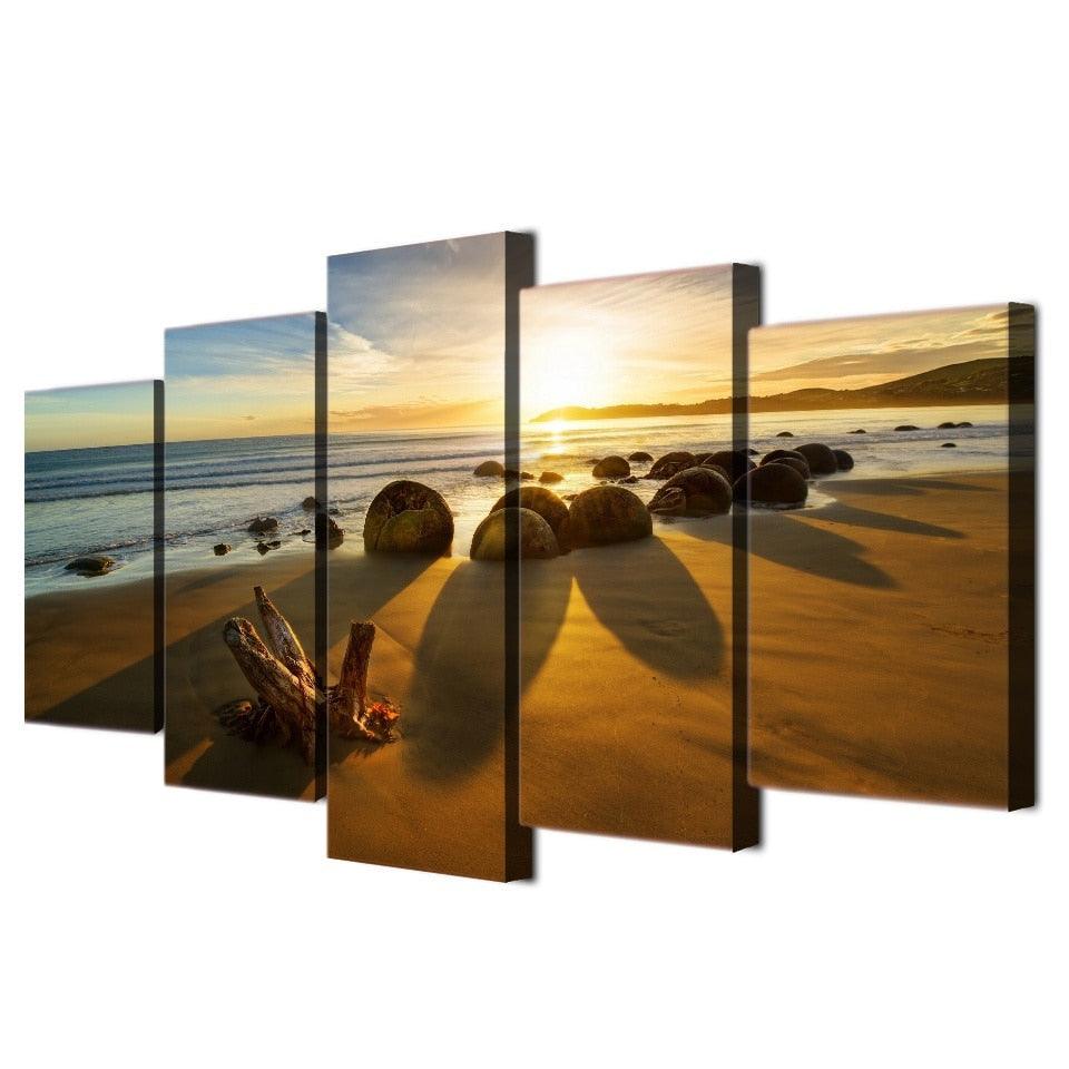 Reef Stone Sunrise Seascape 5 Piece HD Multi Panel Canvas Wall Art Frame - Original Frame
