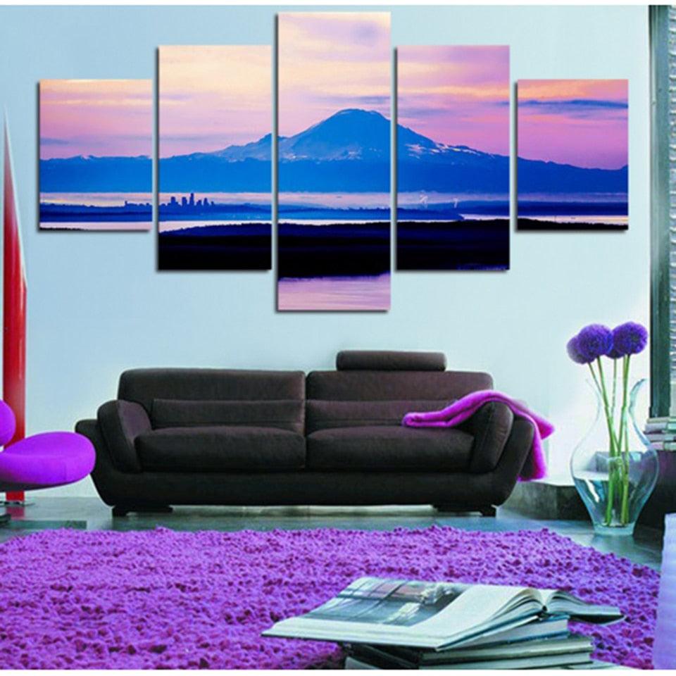 Mountains And Cloud Scenery 5 Piece HD Multi Panel Canvas Wall Art Frame - Original Frame