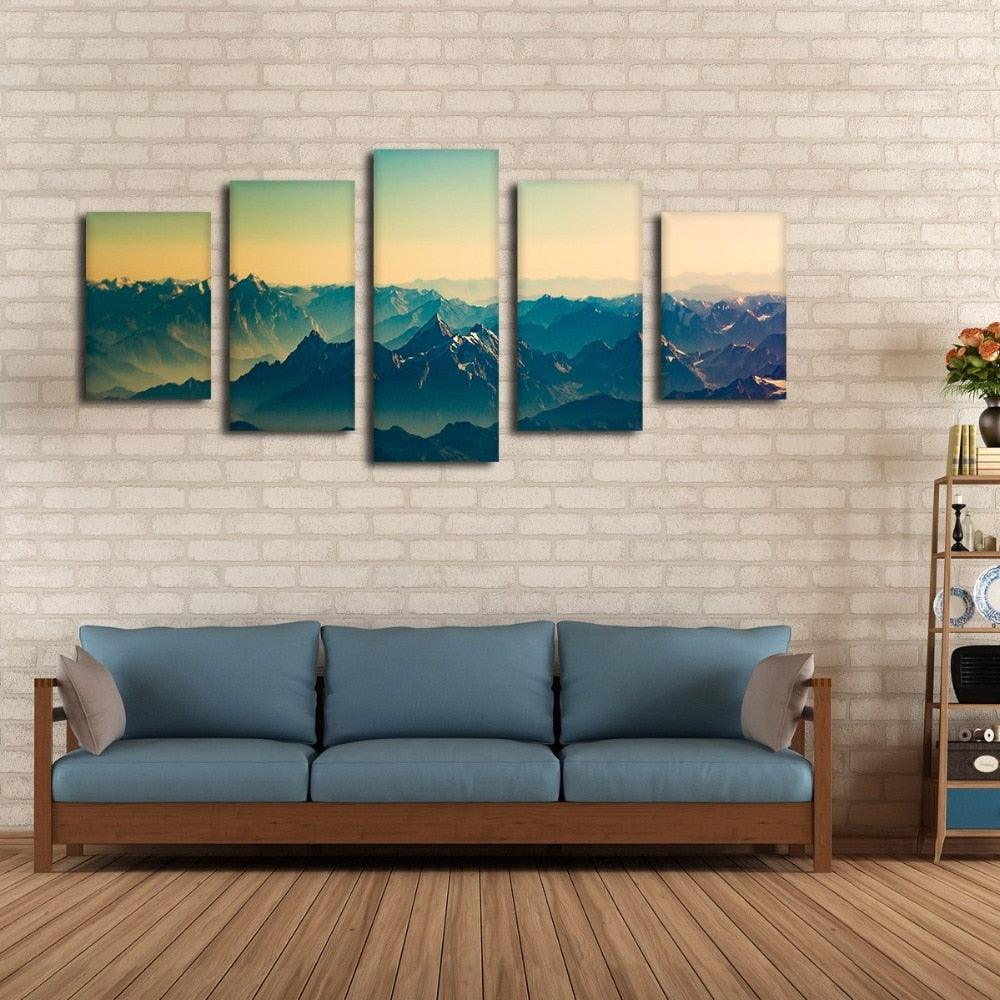 Mountains 5 Piece HD Multi Panel Canvas Wall Art Frame - Original Frame