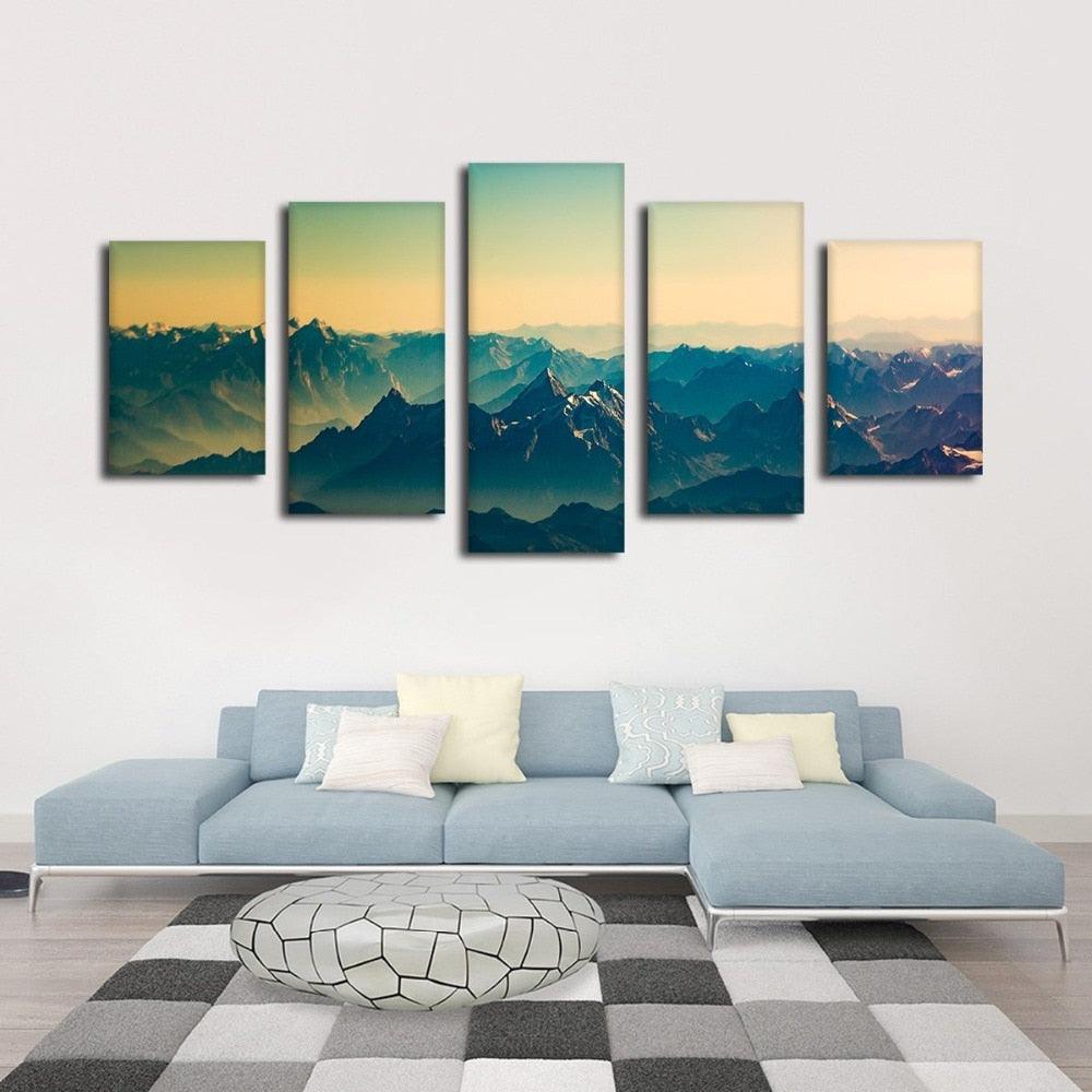 Mountains 5 Piece HD Multi Panel Canvas Wall Art Frame - Original Frame