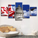 White House And Flag 5 Piece HD Multi Panel Canvas Wall Art Frame - Original Frame