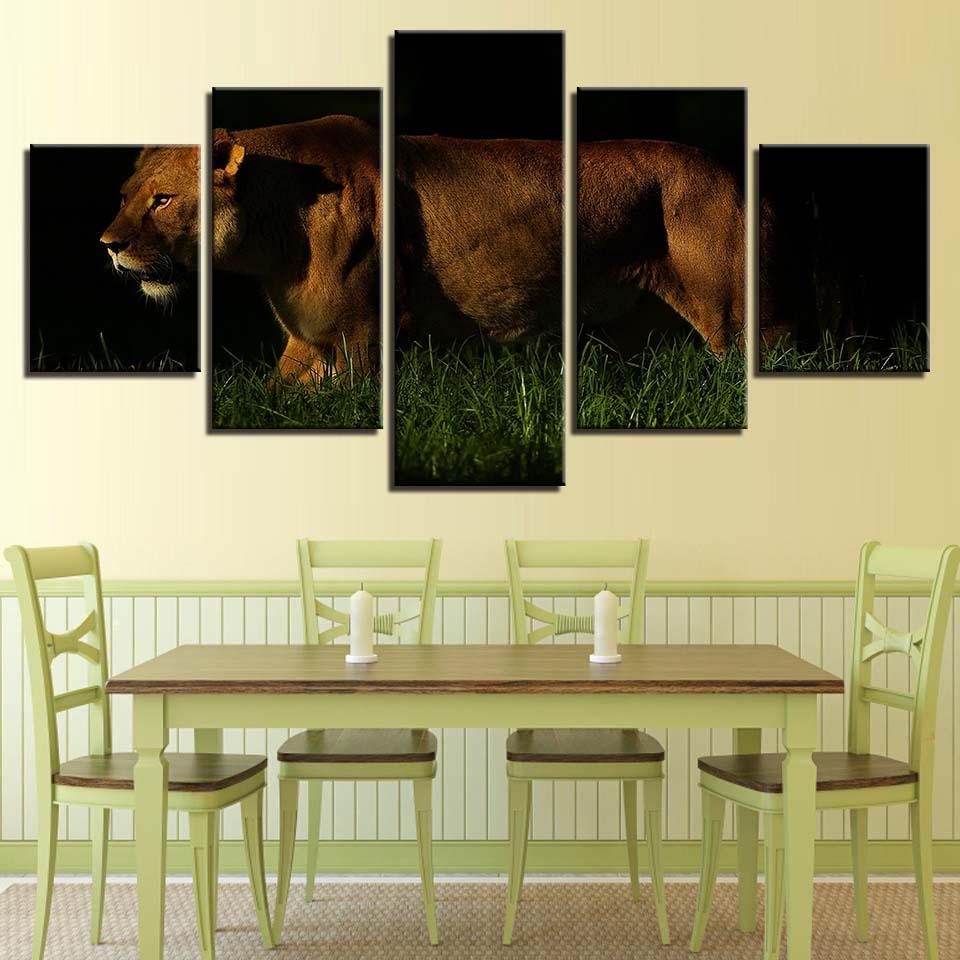 Lion in the Dark 5 Piece HD Multi Panel Canvas Wall Art Frame - Original Frame