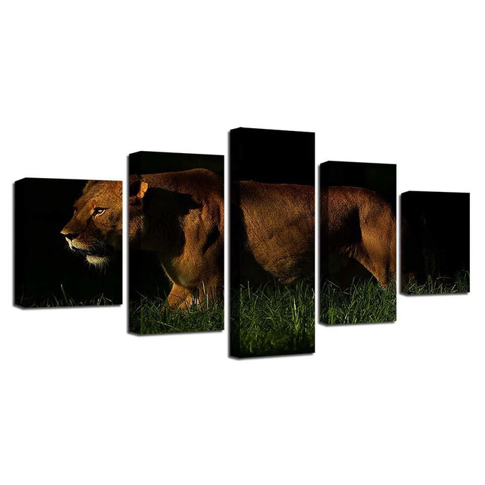 Lion in the Dark 5 Piece HD Multi Panel Canvas Wall Art Frame