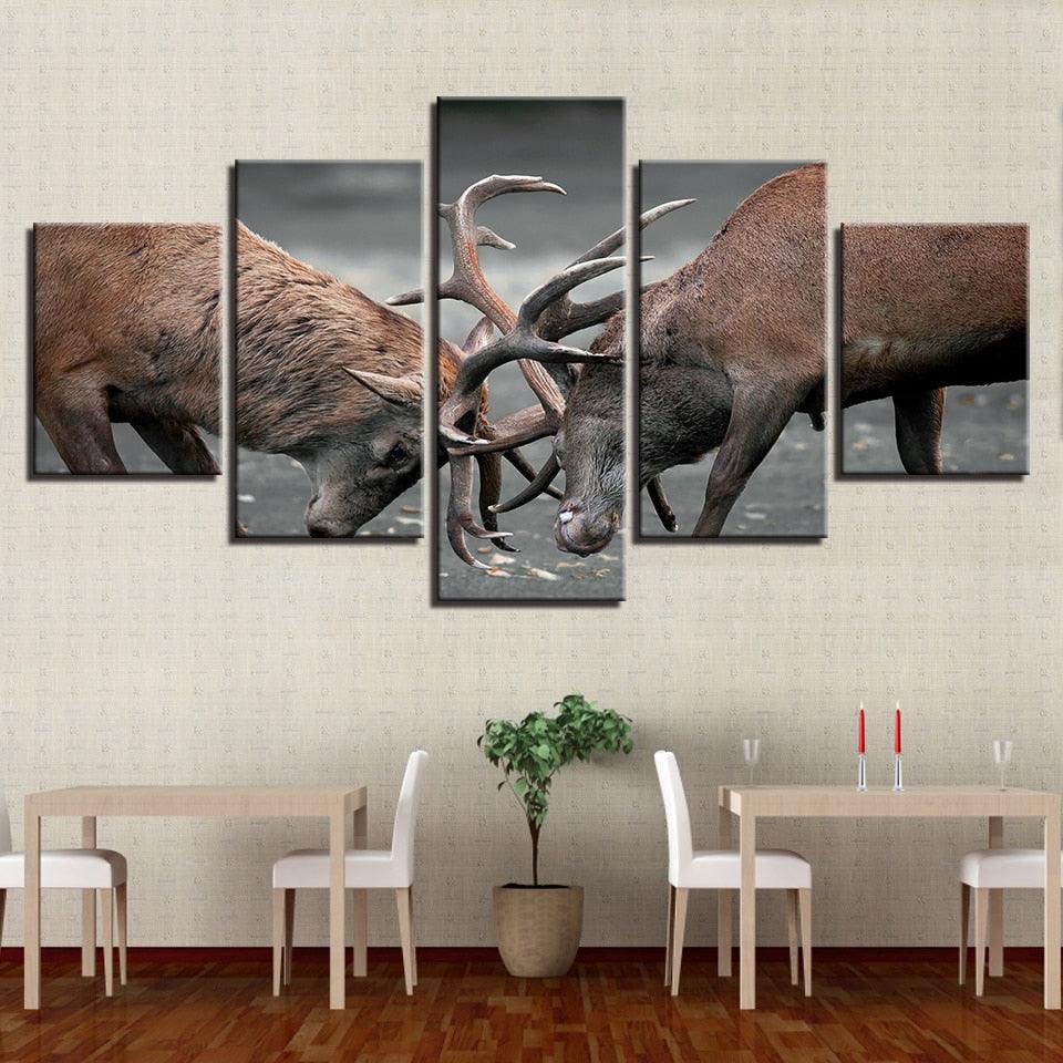 Two Deers 5 Piece HD Multi Panel Canvas Wall Art Frame - Original Frame