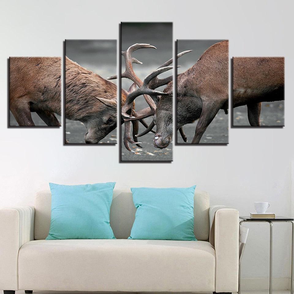 Two Deers 5 Piece HD Multi Panel Canvas Wall Art Frame - Original Frame