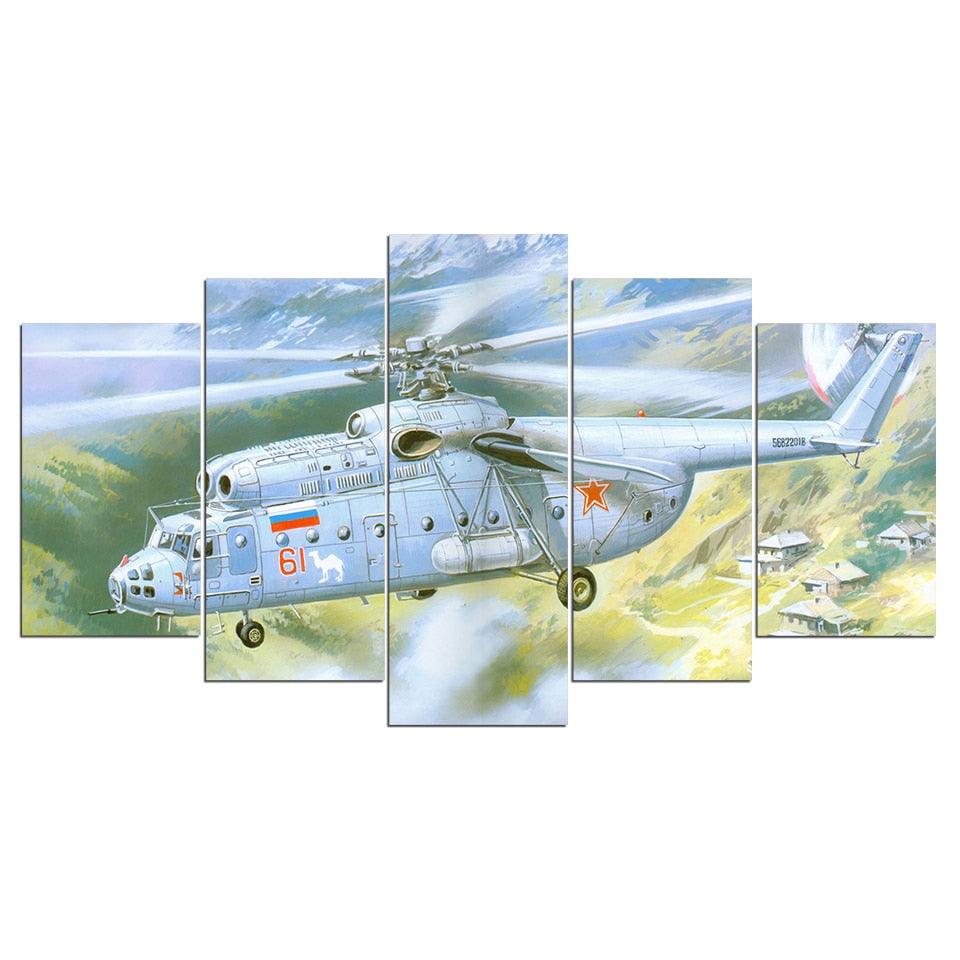 Helicopter 5 Piece Multi Panel Canvas Wall Art Frame - Original Frame