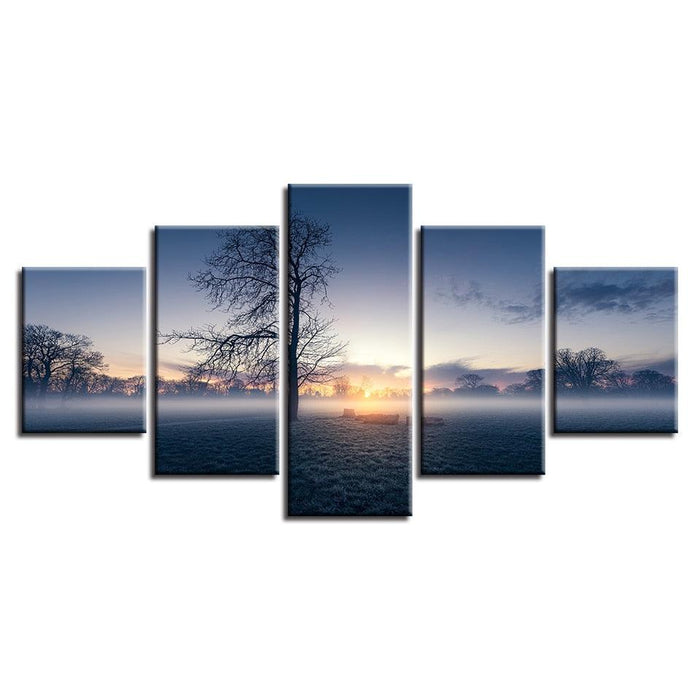 Misty Morning Tree 5 Piece HD Multi Panel Canvas Wall Art Frame - Original Frame