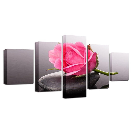 Pink Rose 5 Piece HD Multi Panel Canvas Wall Art Frame - Original Frame