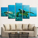 Turtles Swimming 5 Piece HD Multi Panel Canvas Wall Art Frame - Original Frame