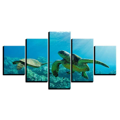 Turtles Swimming 5 Piece HD Multi Panel Canvas Wall Art Frame - Original Frame