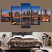 Buildings Night Scene 5 Piece HD Multi Panel Canvas Wall Art Frame - Original Frame