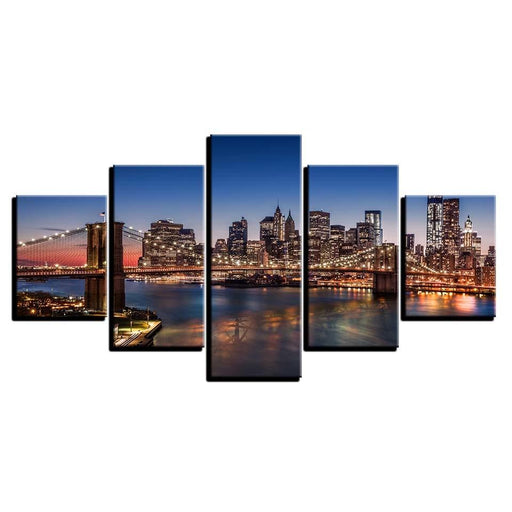 Buildings Night Scene 5 Piece HD Multi Panel Canvas Wall Art Frame - Original Frame