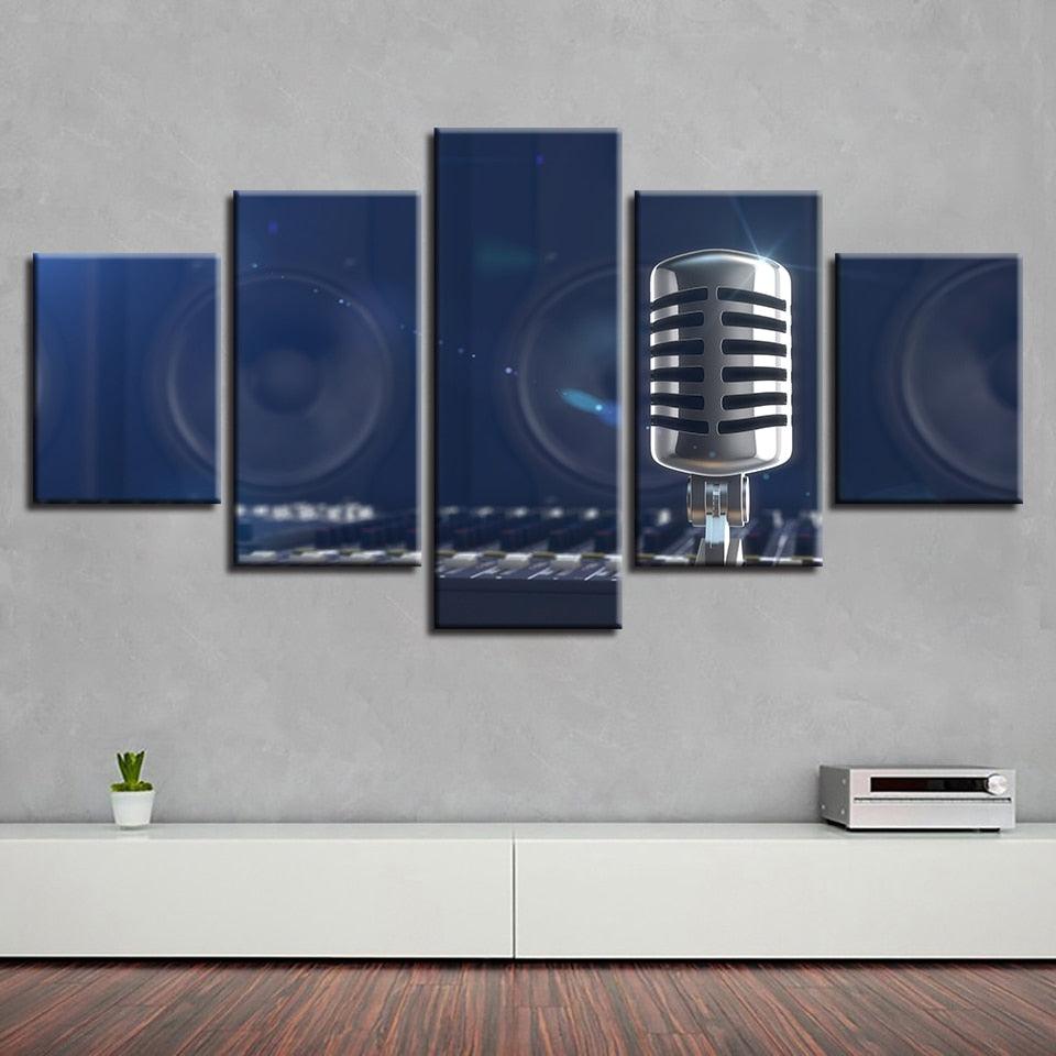 Music Microphone 5 Piece HD Multi Panel Canvas Wall Art Frame - Original Frame