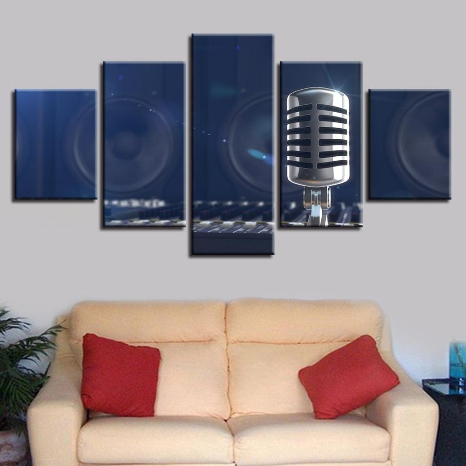 Music Microphone 5 Piece HD Multi Panel Canvas Wall Art Frame - Original Frame