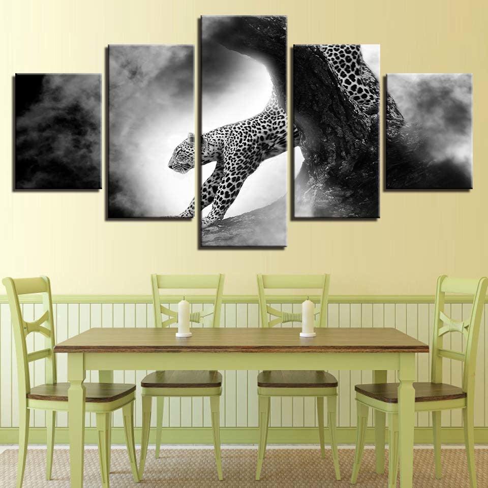 Animal Leopard 5 Piece HD Multi Panel Canvas Wall Art Frame - Original Frame