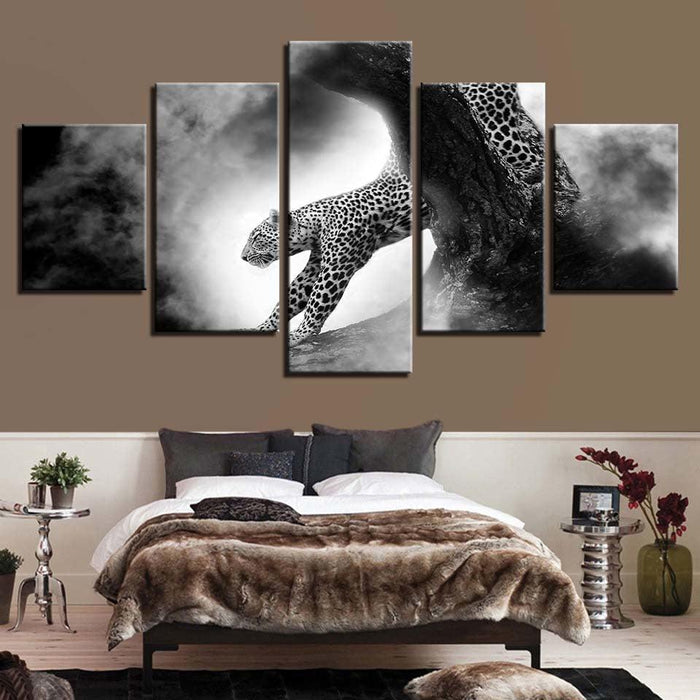 Animal Leopard 5 Piece HD Multi Panel Canvas Wall Art Frame - Original Frame