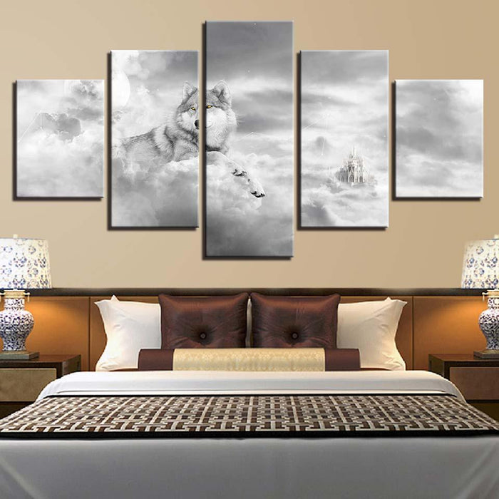 Elegant Wolf 5 Piece HD Multi Panel Canvas Wall Art Frame - Original Frame