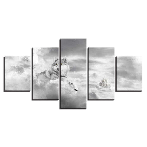 Elegant Wolf 5 Piece HD Multi Panel Canvas Wall Art Frame - Original Frame