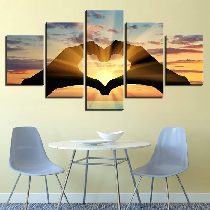 Heart Shape 5 Piece HD Multi Panel Canvas Wall Art Frame