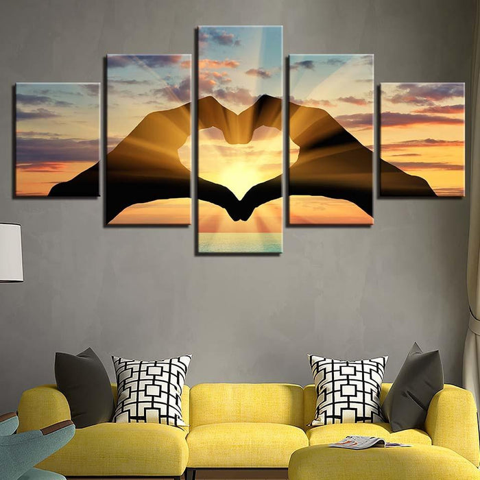 Heart Shape 5 Piece HD Multi Panel Canvas Wall Art Frame