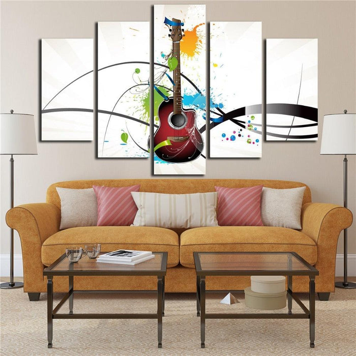 Guitar Musical Instruments 5 Piece HD Multi Panel Canvas Wall Art - Original Frame