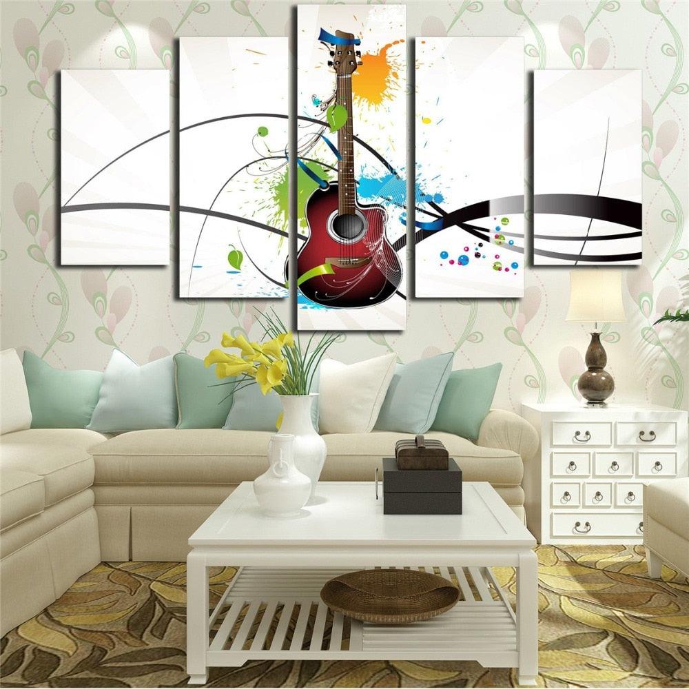 Guitar Musical Instruments 5 Piece HD Multi Panel Canvas Wall Art - Original Frame