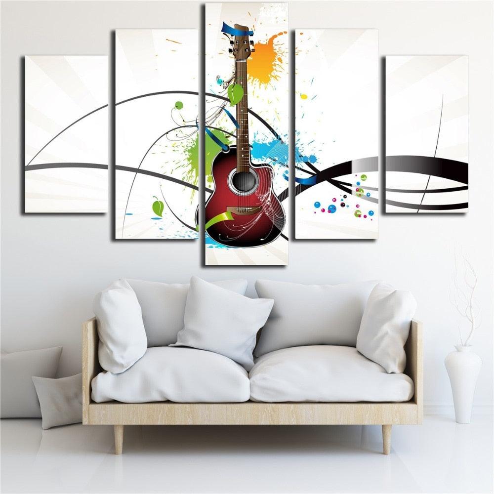 Guitar Musical Instruments 5 Piece HD Multi Panel Canvas Wall Art - Original Frame