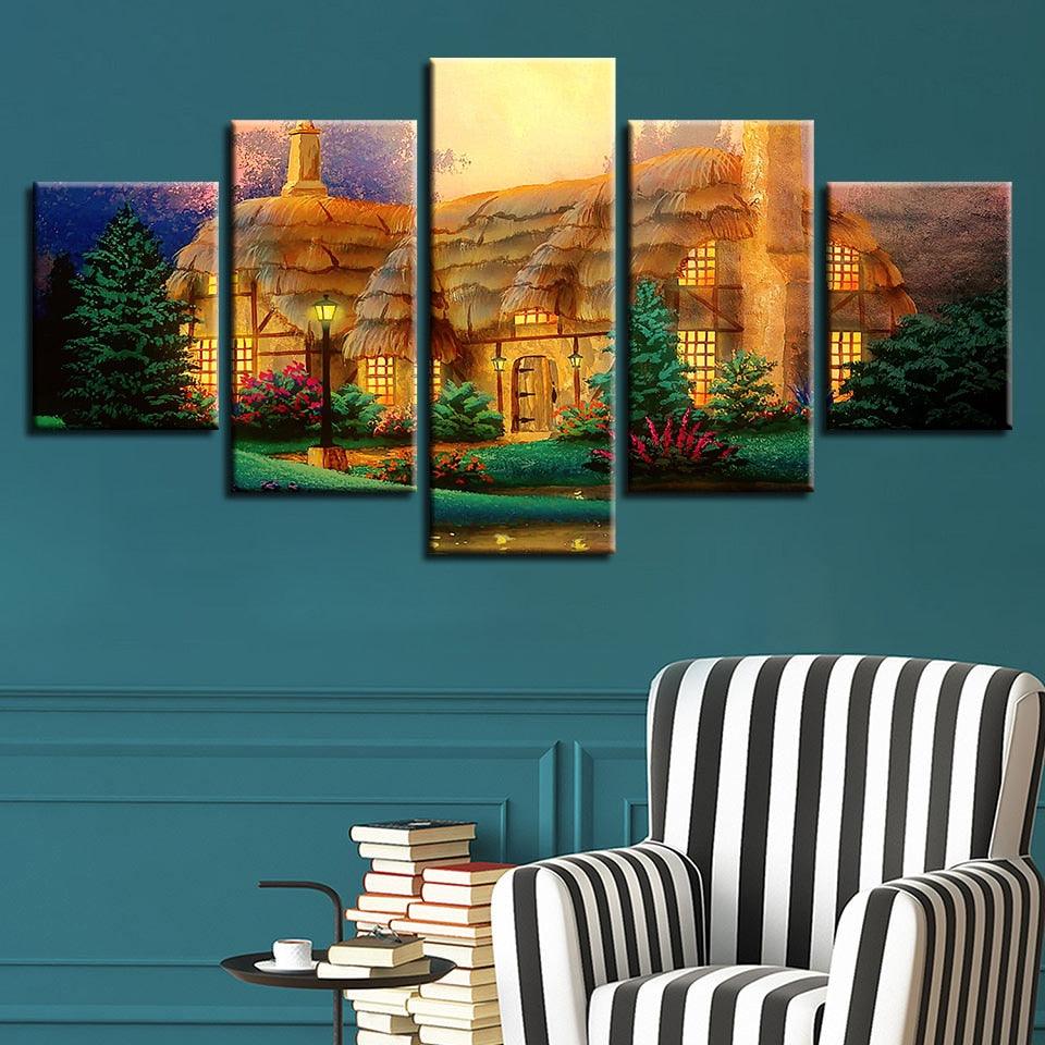 Abstract Fairy Tale House 5 Piece HD Multi Panel Canvas Wall Art Frame - Original Frame