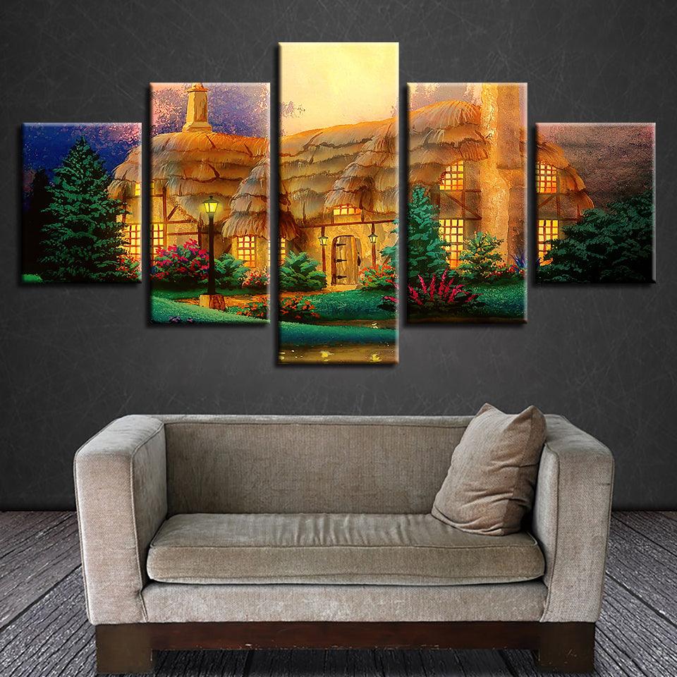 Abstract Fairy Tale House 5 Piece HD Multi Panel Canvas Wall Art Frame - Original Frame