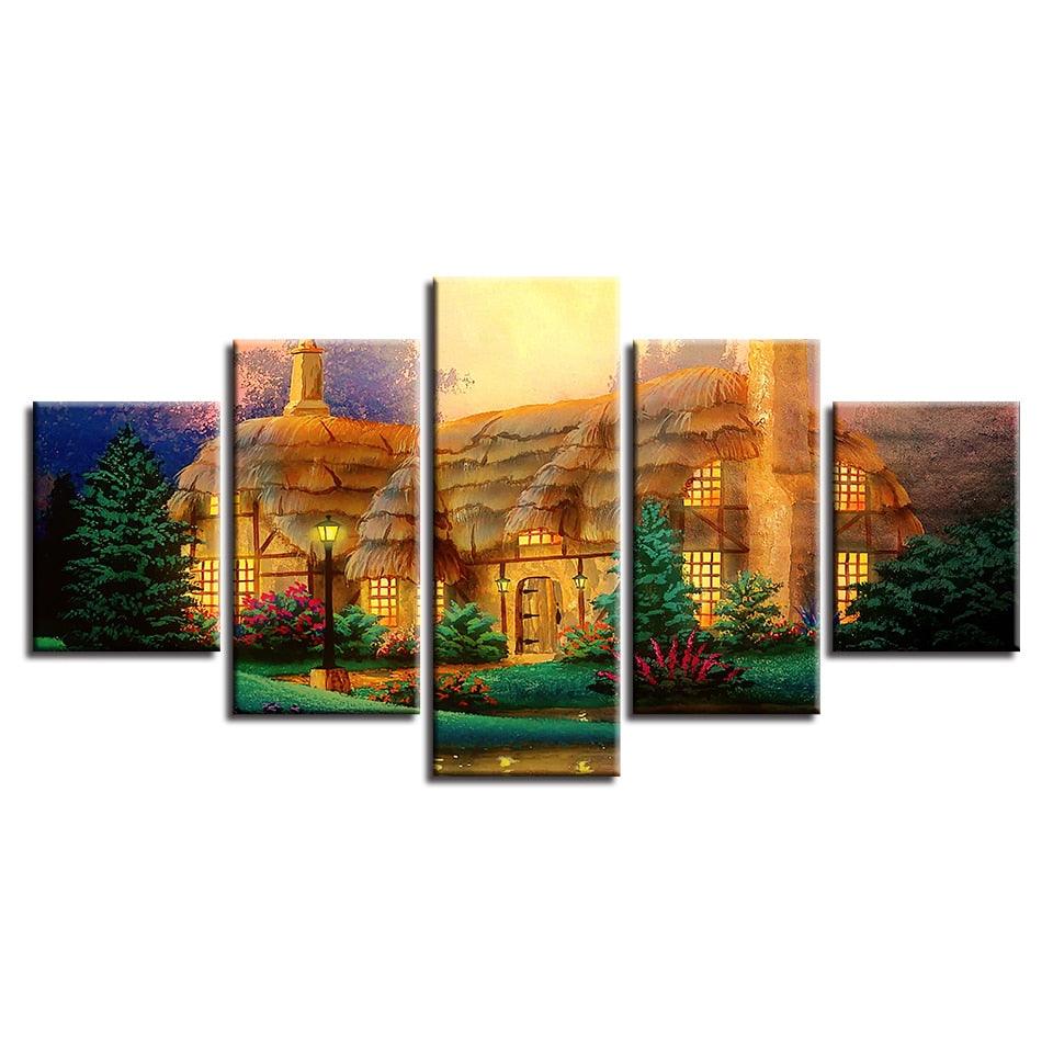 Abstract Fairy Tale House 5 Piece HD Multi Panel Canvas Wall Art Frame - Original Frame