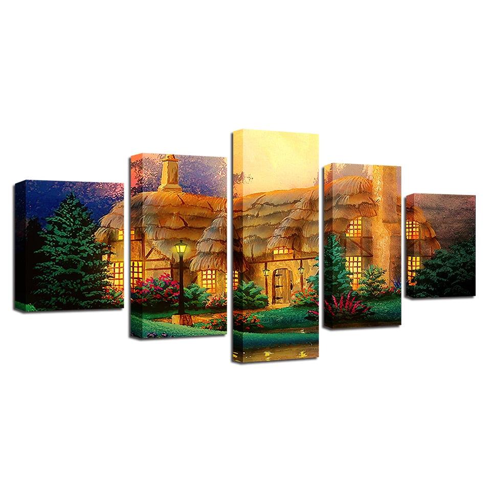 Abstract Fairy Tale House 5 Piece HD Multi Panel Canvas Wall Art Frame - Original Frame