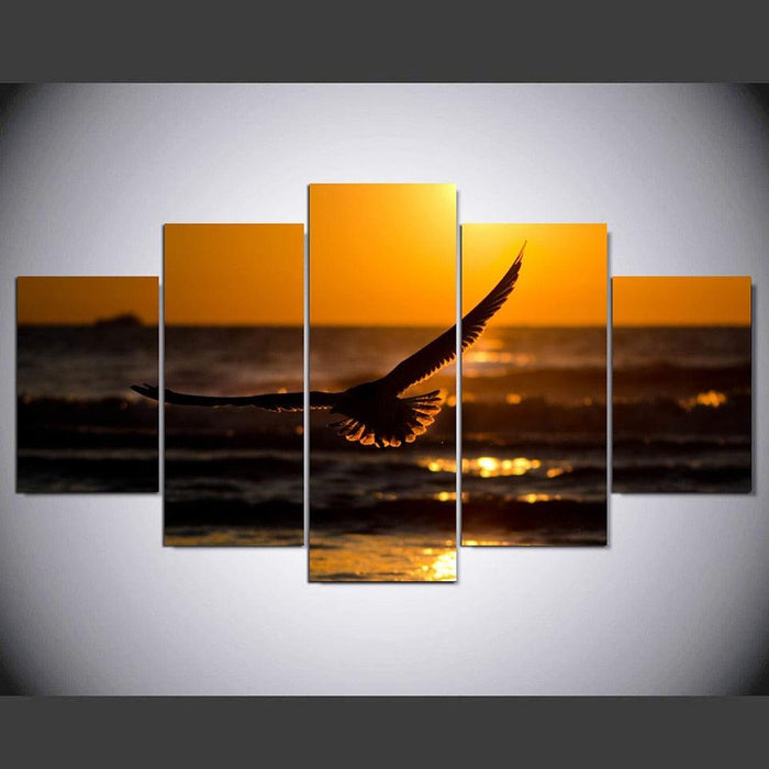 Seagulls Sunset Seascape 5 Piece HD Multi Panel Canvas Wall Art Frame