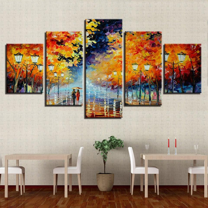 Autumn Night In The Park 5 Piece HD Multi Panel Canvas Wall Art Frame