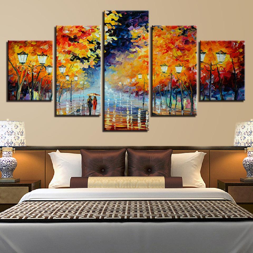 Autumn Night In The Park 5 Piece HD Multi Panel Canvas Wall Art Frame - Original Frame