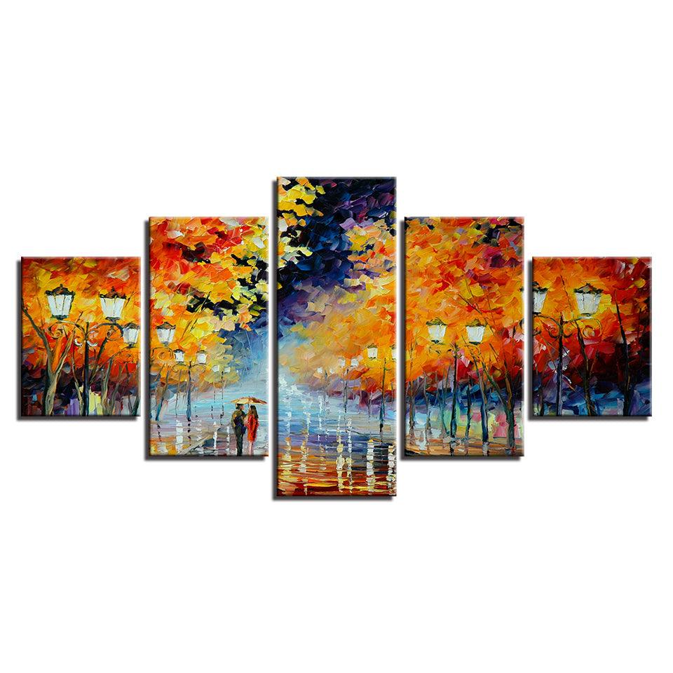 Autumn Night In The Park 5 Piece HD Multi Panel Canvas Wall Art Frame - Original Frame