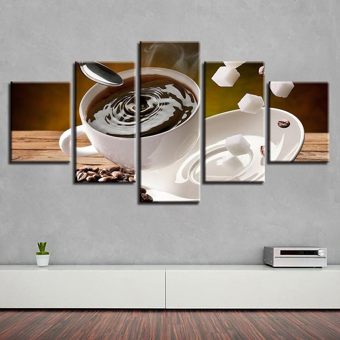 Coffee And Sugar 5 Piece HD Multi Panel Canvas Wall Art Frame - Original Frame