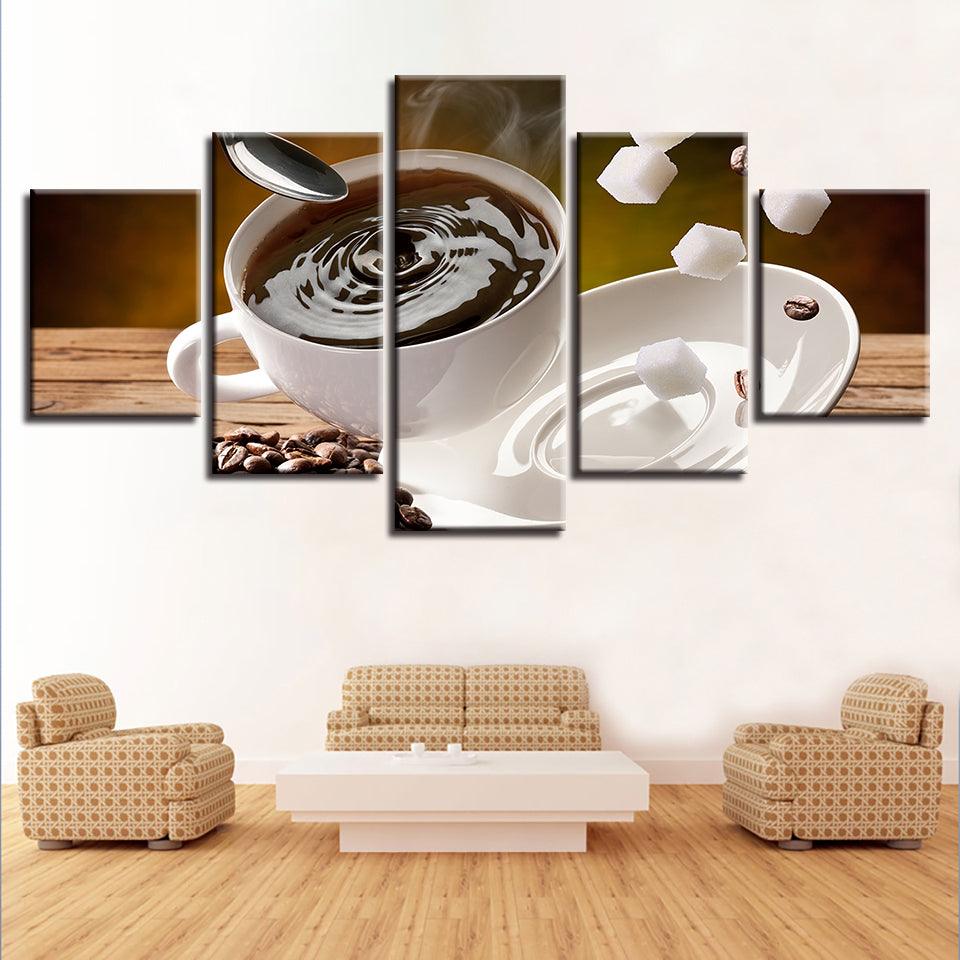 Coffee And Sugar 5 Piece HD Multi Panel Canvas Wall Art Frame - Original Frame