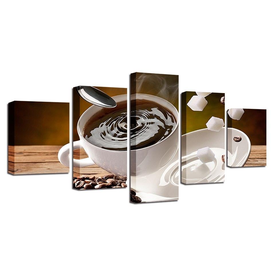 Coffee And Sugar 5 Piece HD Multi Panel Canvas Wall Art Frame - Original Frame