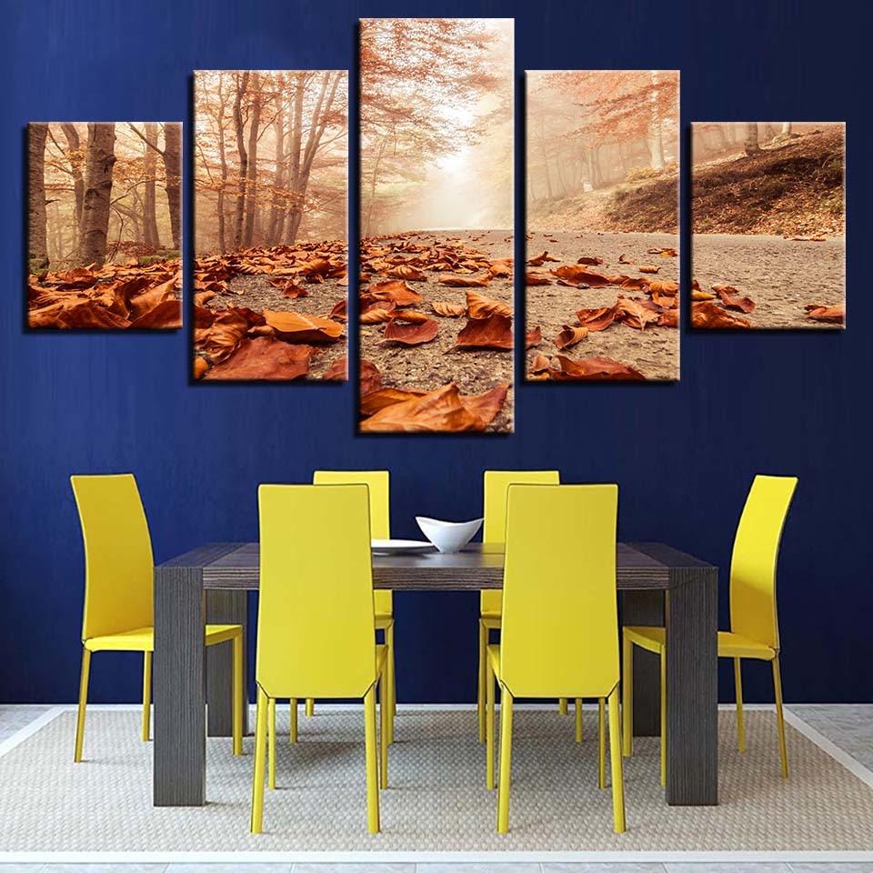 Autumn Leaves Fell On The Ground 5 Piece HD Multi Panel Canvas Wall Art Frame - Original Frame