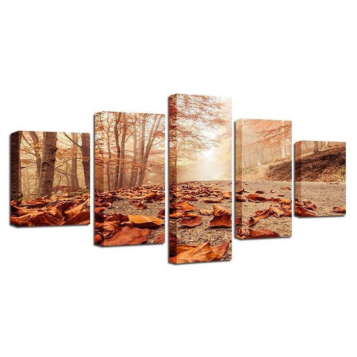 Autumn Leaves Fell On The Ground 5 Piece HD Multi Panel Canvas Wall Art Frame - Original Frame