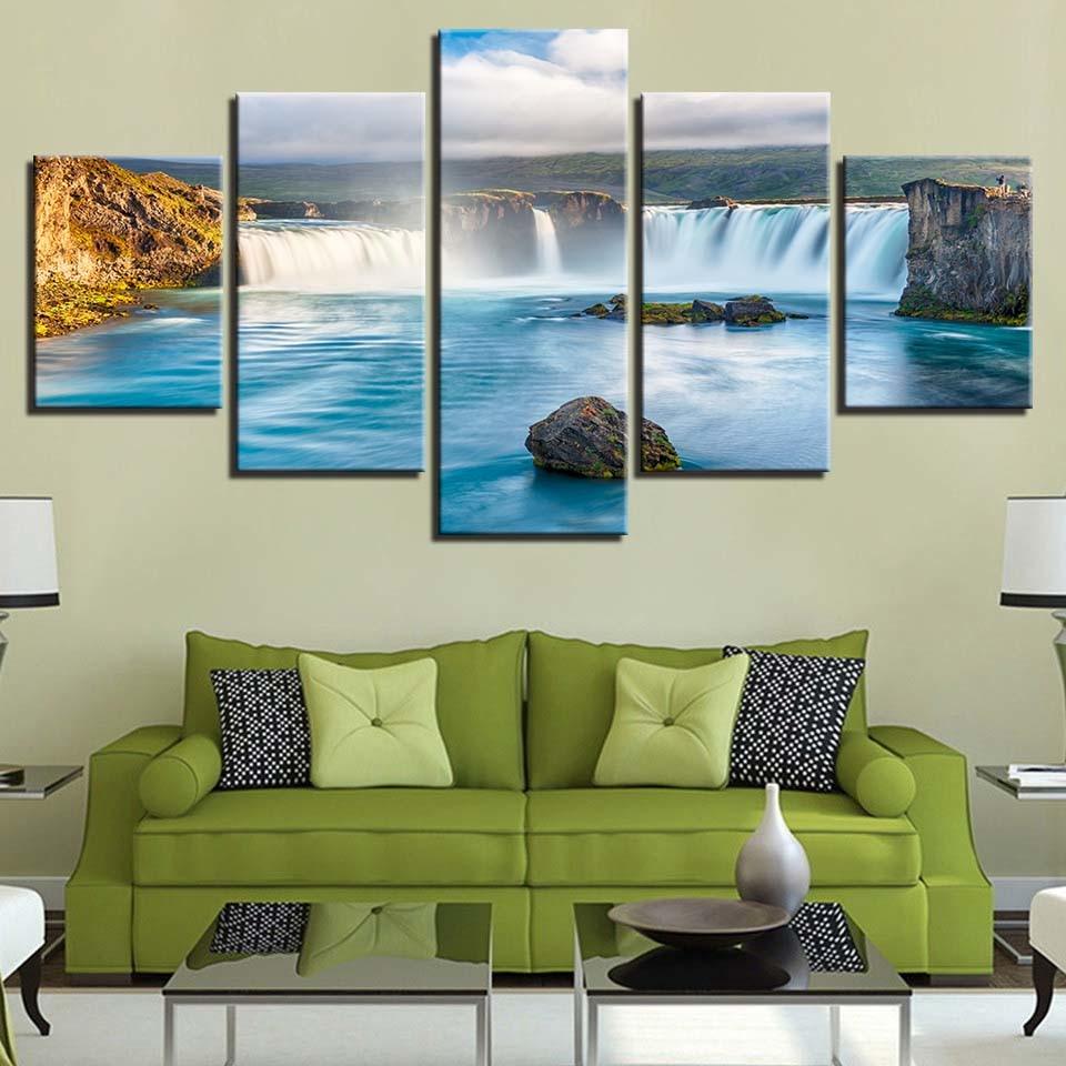 Waterfall 5 Piece HD Multi Panel Canvas Wall Art Frame - Original Frame