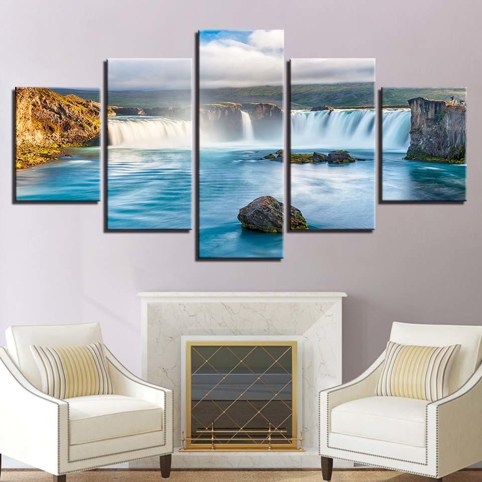 Waterfall 5 Piece HD Multi Panel Canvas Wall Art Frame - Original Frame