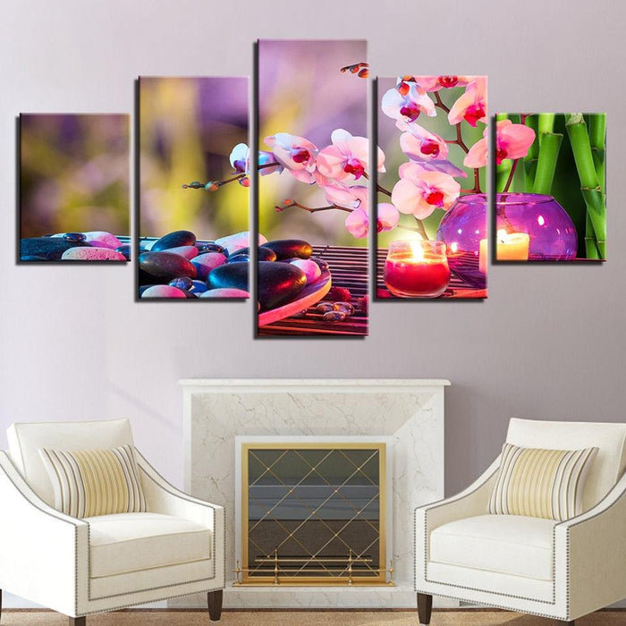 Flowers & Candles 5 Piece HD Multi Panel Canvas Wall Art Frame